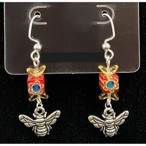 Handmade Bee & Millefiore Glass Bead Earrings by Neanie-Bot